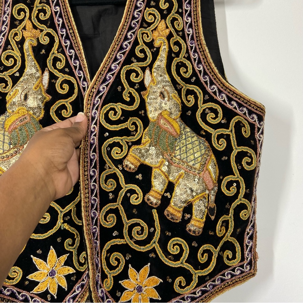 Vintage Vest Elephants Sequin Party Statement - Picture 5 of 10